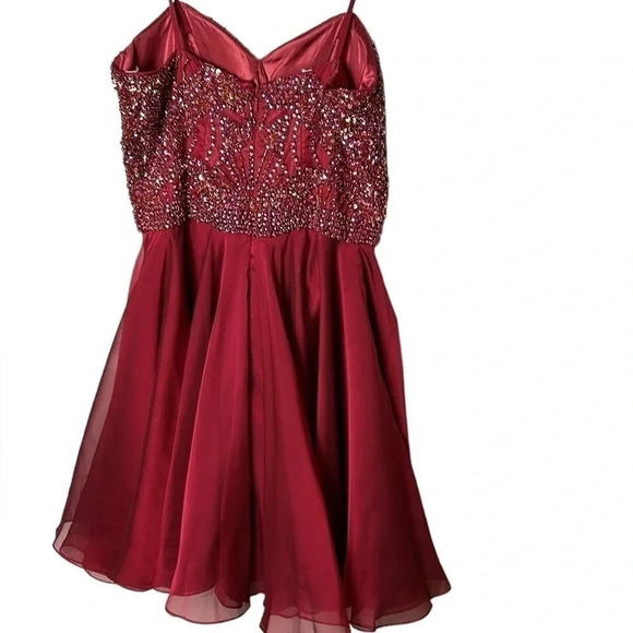 SHERRI HILL corset strapless flounce skater dress,rhinestones fit&flare,glam,red - Picture 16 of 16